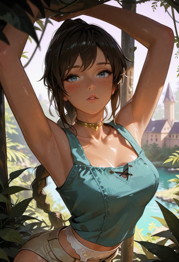 Schwarzhaarige Waifu - Kontrastreich KI-Charakter