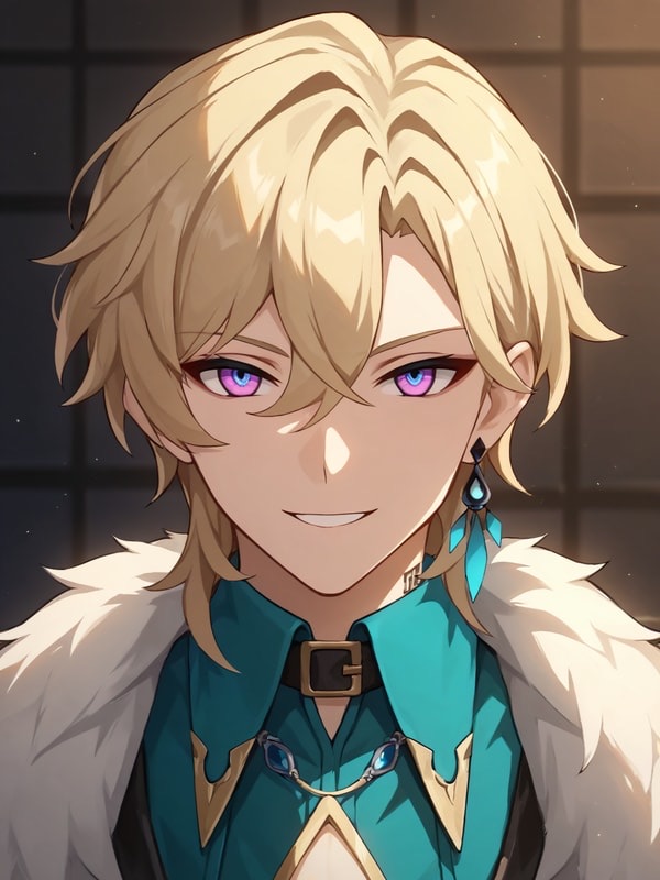 Aventurine - dazzling, theatrical gambler who hides profound survivor's grief behind a showman's grin; reckless with his own life, generous with everyone else; charming to the point of evasion, and quietly terrified that caring abou... AI Character