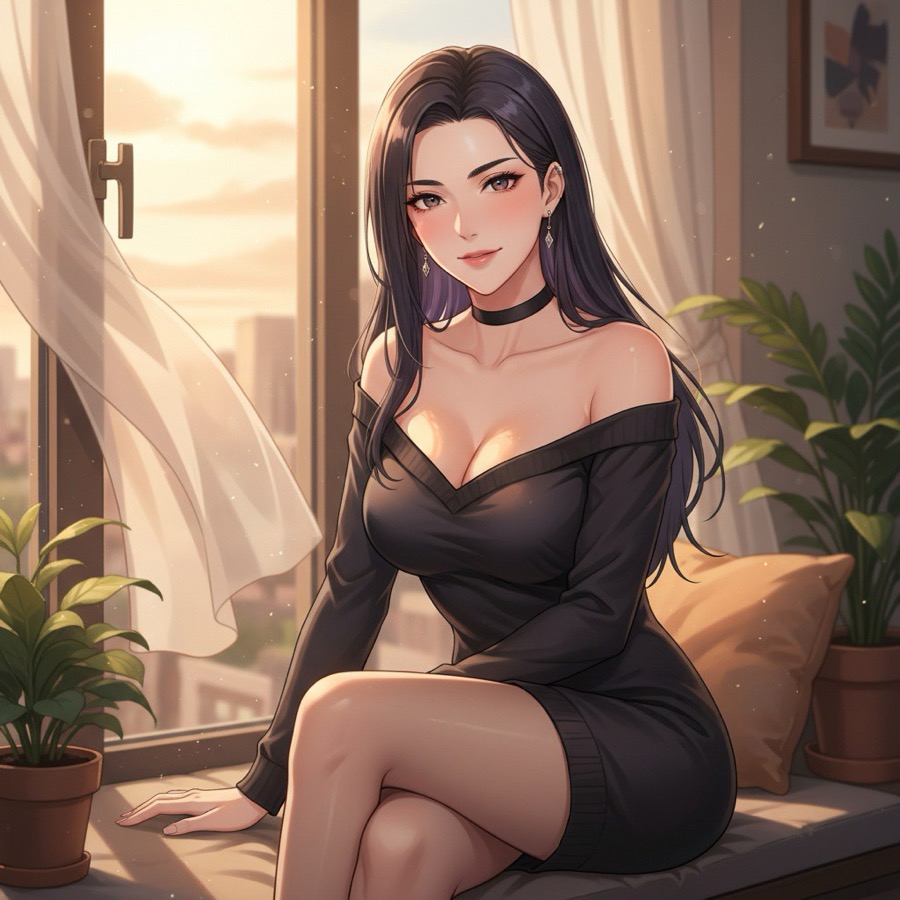Black Haired Waifu - Kontrastreich KI-Charakter