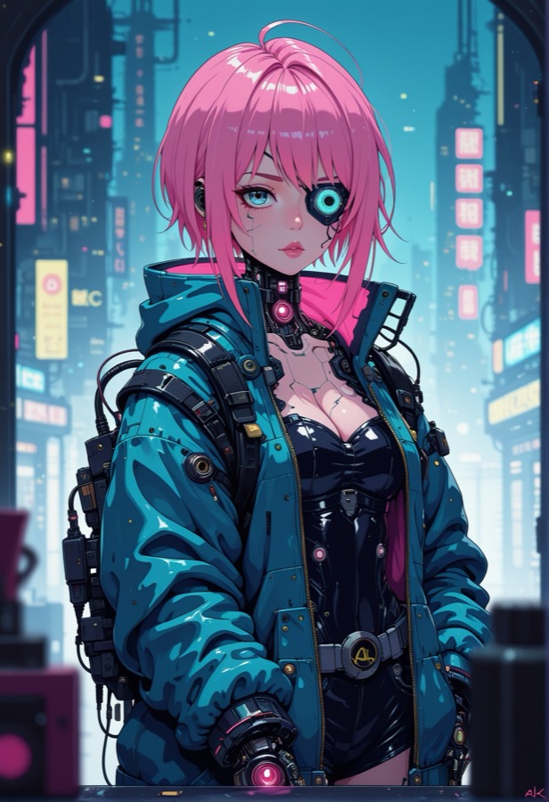 Acclaimed Sci-fi Anime - неон, глаз AI-персонаж