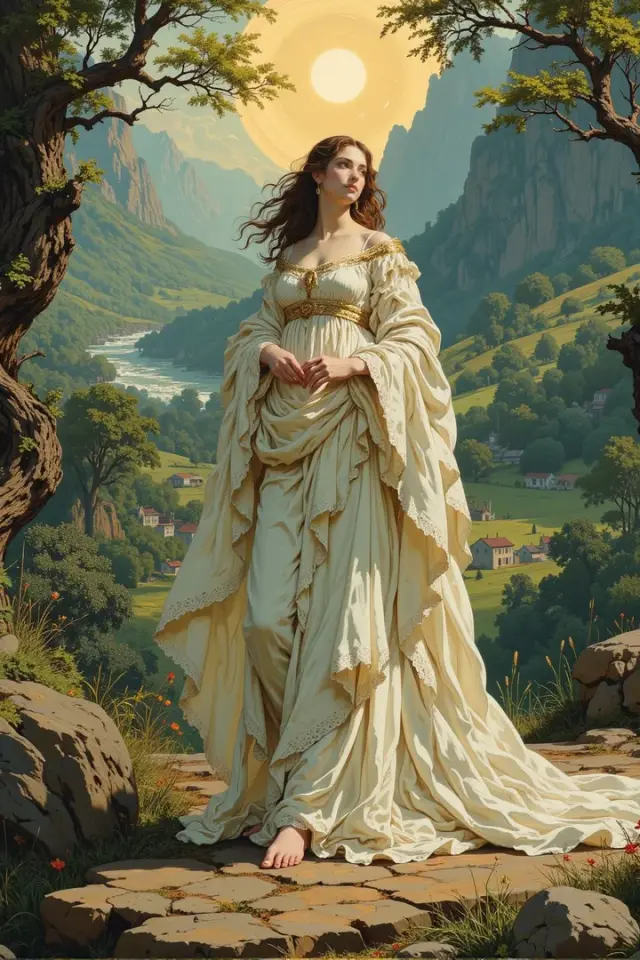 Irena Vale - médiatrice adulte du paysage, vallée de montagne Personnage IA