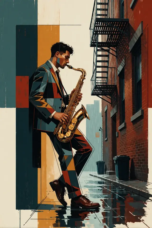 Theo March - saxophoniste adulte, ruelle hantée Personnage IA