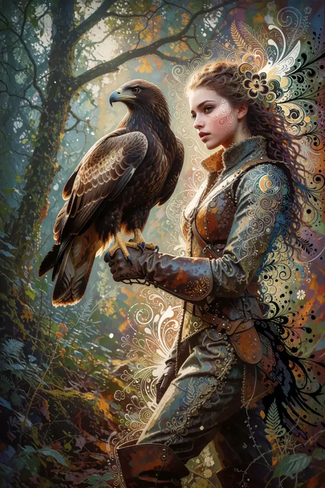 Talia Rook - erwachsene Greifvogelökologin, wilder Adler KI-Charakter
