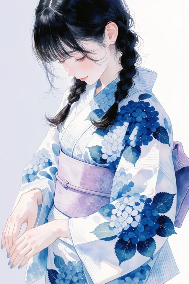 Miho Aizawa - 成人同士の顔合わせ, アジサイの着物 AIキャラクター
